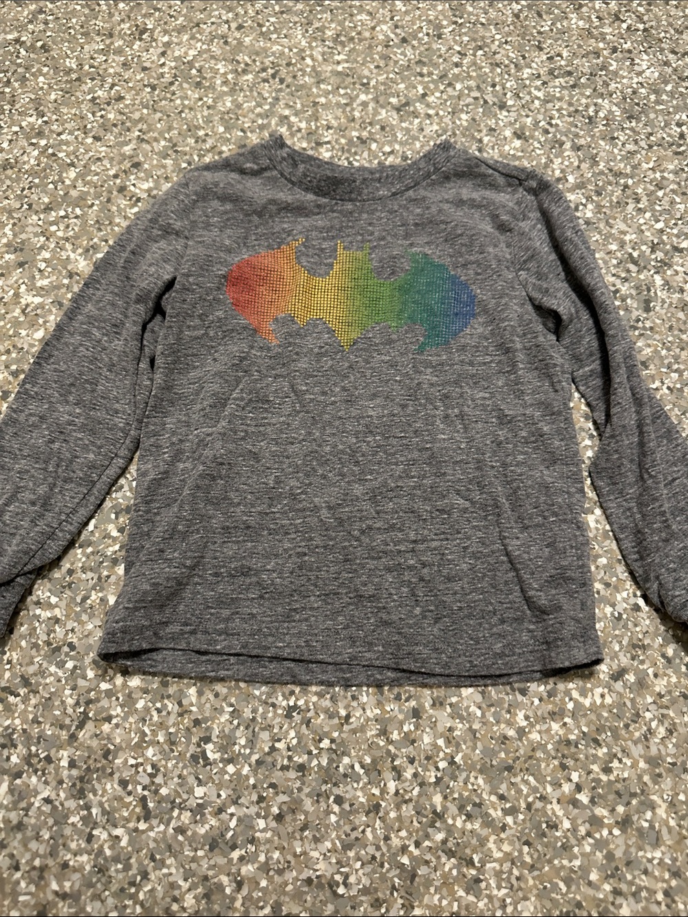 Batman Kids Gray Long-Sleeve Tee with Rainbow Bat Logo